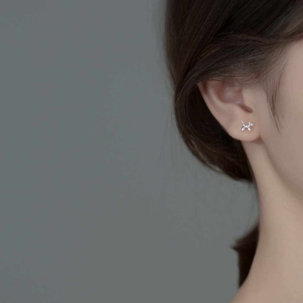 NEW White Gold Plated Balloon Dog Stud Earrings - Picture 8 of 15